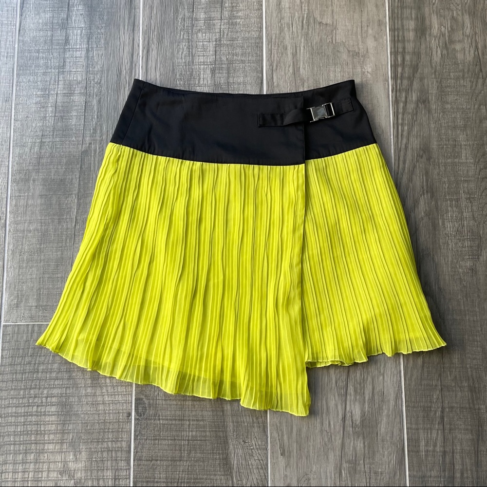 Bedo accordion neon yellow buckle wrap skirt